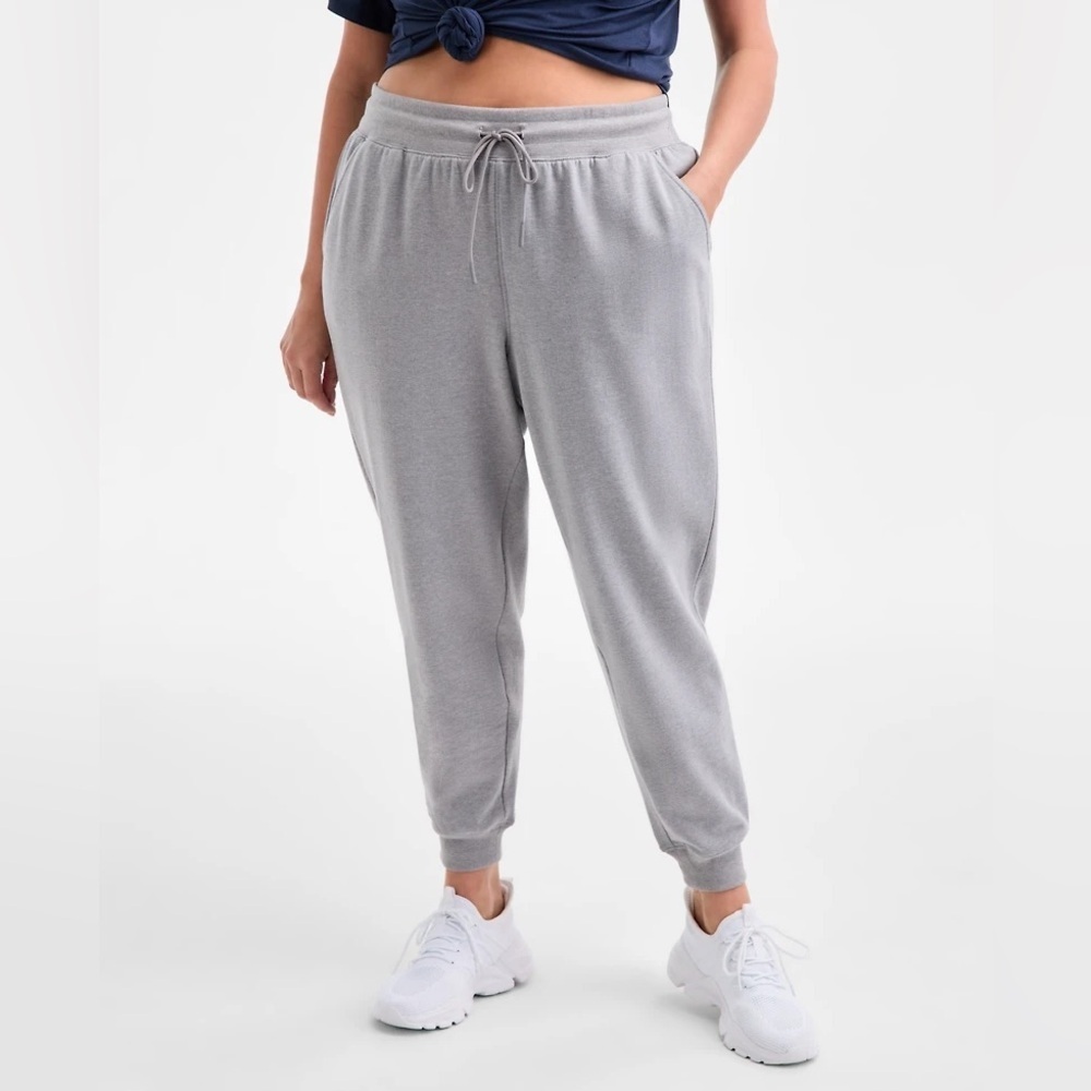 ID Ideology Plus Size 2X High Rise Fleece Jogger Sweatpants Grey Heather NWT